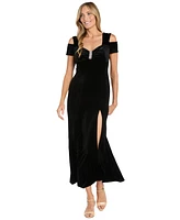 R & M Richards Women's Cold-Shoulder Embellished Velvet Gown