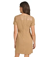 Calvin Klein Women's Faux-Leather-Trim A-Line Dress