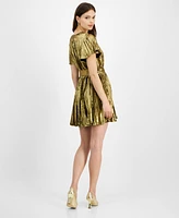 Sam Edelman Women's Gold Plisse Mini Tie Waist Dress