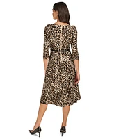 Calvin Klein Women's Leopard-Print Boat-Neck Midi Dress