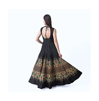 Raas Women's Black Floral Embroidered Evening Gown