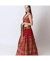 Raas Women's Hand Embroidered Red Banarasi Silk Lehenga Choli