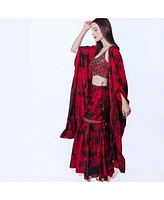Raas Women's Black and Red Hand Tie Dye Palazzo Pantsuit with Hand Embroidered Blouse and Jacket