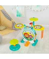 3 Pieces Electric Kids Drum Set with Microphone Stool Pedal