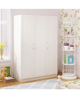 Famapy White 3-Doors Armoires Wardrobe with Hanging Rod and Storage Cubes