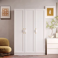 Famapy White 3-Doors Armoires Wardrobe with Hanging Rod and Storage Cubes