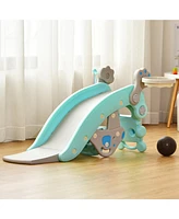 Costway 4-in-1 Rocking Horse & Slide Set Toddler Slide Toy with Basketball Hoop