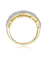 Genevive Sterling Silver 14k Gold Plated Cubic Zirconia Pave Band Ring