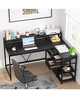 Tribesigns 55-inches Reversible L Shaped Desk with Drawer, Modern White Corner Home Office Table Storage Shelves and Monitor Stand, Wooden