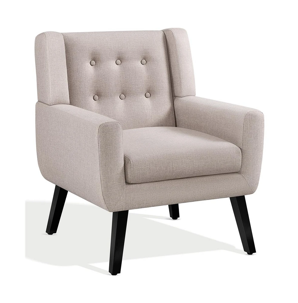 Yaheetech Linen Fabric Upholstered Button Tufted Armchair with Solid Wood Legs with Thick Removable Seat Cushion, Beige