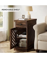 Tribesigns End Table Set of 2, Narrow Side Table with Drawer and Cabinet, Farmhouse Nightstand Sofa End Table for Small Space, Living Room, Bedroom, V