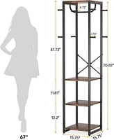 Tribesigns Coat Rack Freestanding with Shelves, Industrial Hall Tree with 4 Shelves and 8 Hooks, Standing Small Clothes Rack Closet Organizer for Entr