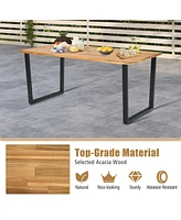 Sugift 6-Person Acacia Wood Outdoor Dining Table with 2 Inch Umbrella Hole