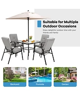Sugift 35 Inch Patio Dining Square Tempered Glass Table with Umbrella Hole