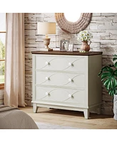 Tribesigns 31.5" Farmhouse Nightstand, Set of 2, Large 3 Drawers Wood Bedside Table Night Stand, Wide Sofa Side End Table Chest of Dresser for Living