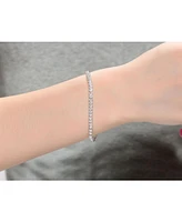 Rachel Glauber White Gold Plated Clear Round Cubic Zirconia Tennis Bracelet