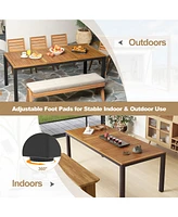 79" Acacia Wood Patio Table 8-Person Outdoor Dining Table with Umbrella Hole