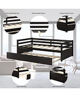 Costway Twin Trundle Daybed Wooden Slat Support Mattress Platform for Kids