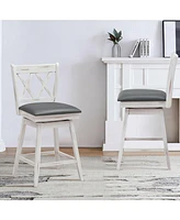 Sugift 2 Pieces 25 Inch Swivel Counter Height Barstool Set with Rubber Wood Legs