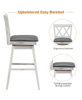 Sugift 2 Pieces 29 Inch Swivel Counter Height Barstool Set with Rubber Wood Legs