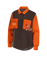 Wear by Erin Andrews Women's Brown Cleveland Browns Snap-Up Shirt Jacket