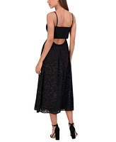 kensie Women's Smocked Burnout-Pattern Midi Dress