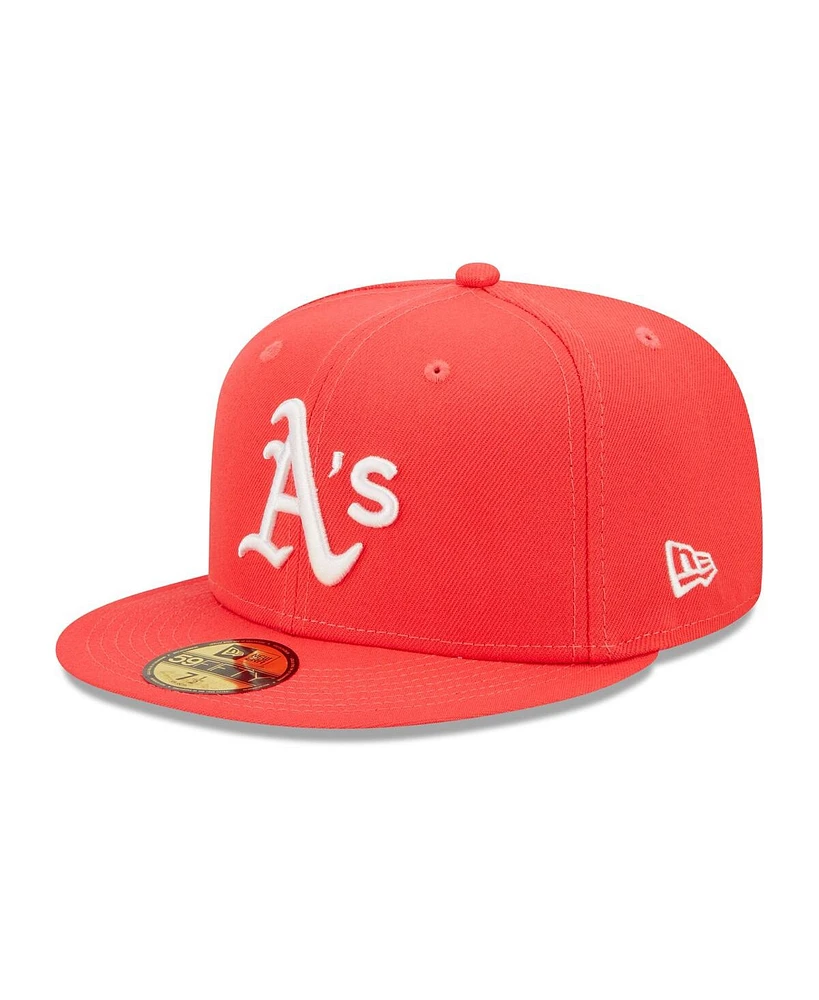 New Era Men's Red Oakland Athletics Lava Highlighter Logo 59FIFTY Fitted Hat