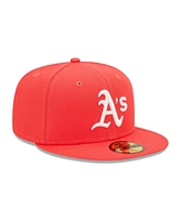 New Era Men's Red Oakland Athletics Lava Highlighter Logo 59FIFTY Fitted Hat