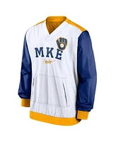 Nike Men's White/Gold Milwaukee Brewers Rewind Warmup V-Neck Pullover Jacket