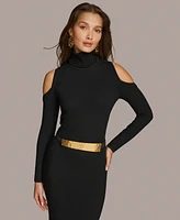 Donna Karan New York Women's Cold-Shoulder Mock-Neck Dress