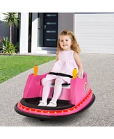 Gymax 12V Vehicle 360 Degree Spin Race Toy Kids Ride On Bumper Car w/ Remote Control Pink