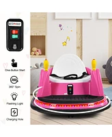 Gymax 12V Vehicle 360 Degree Spin Race Toy Kids Ride On Bumper Car w/ Remote Control Pink