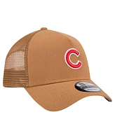 New Era Men's Brown Chicago Cubs A-Frame Trucker 9FORTY Adjustable Hat