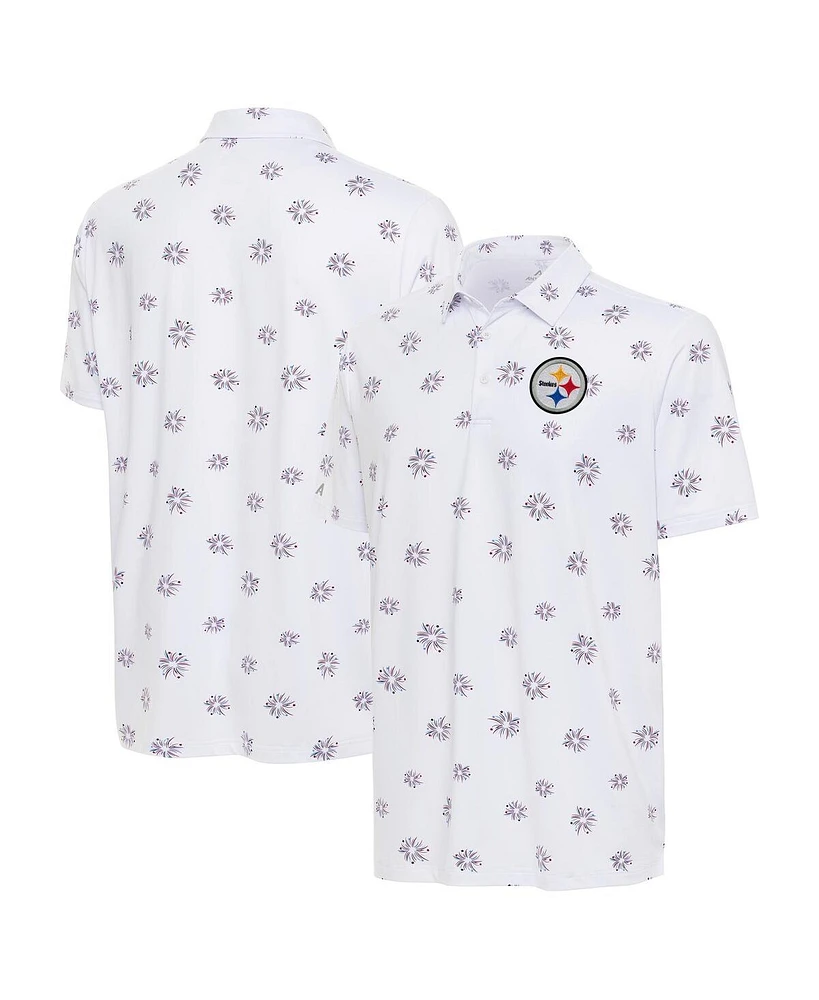 Antigua Men's White Pittsburgh Steelers Fireworks Polo