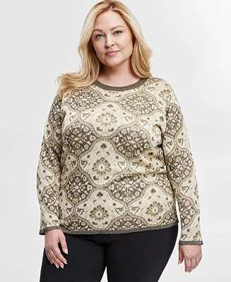 Jm Collection Plus Scoop-Neck Metallic Sweater, Exclusively at Macy's