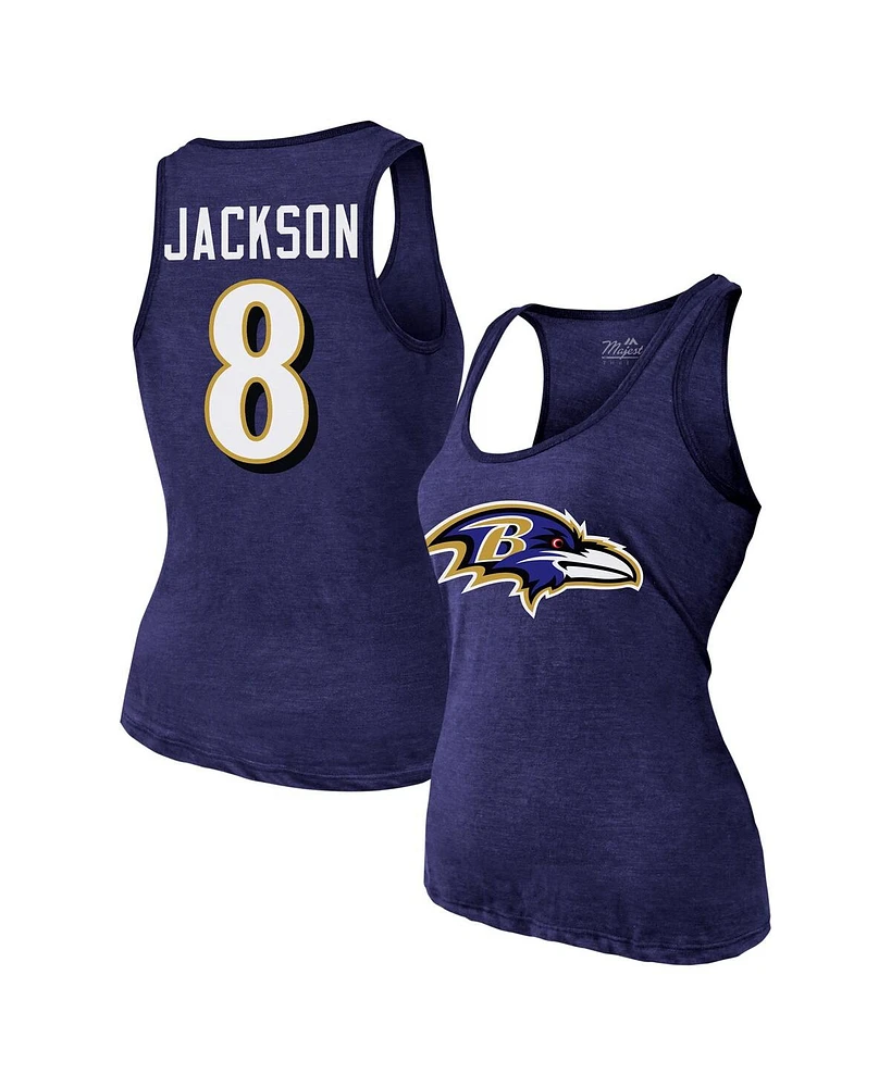 Majestic Women's Lamar Jackson Purple Baltimore Ravens Name Number Tri-Blend Tank Top