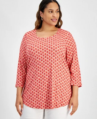 Jm Collection Plus Leva Tile-Print Top, Created for Macy's