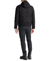 Tumi Men's Quilted Mixed-Media Full-Zip Hooded Jacket