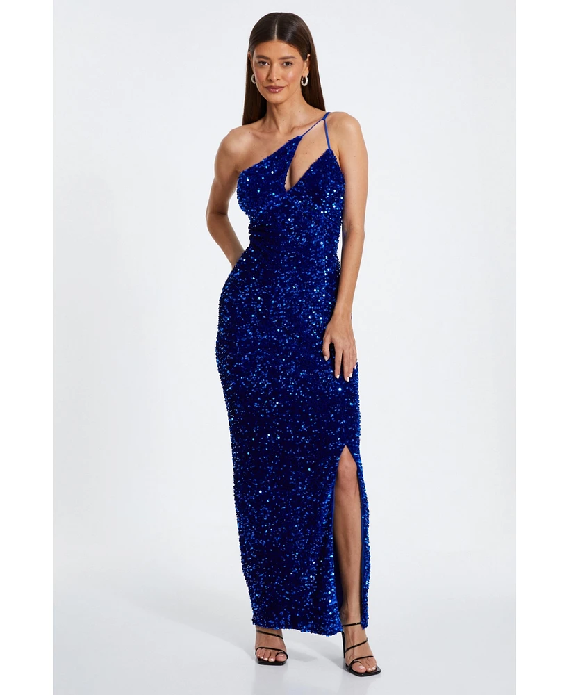 Quiz Women's One Shoulder Cut Out Sequin Maxi Dress