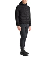 Tumi Men's Asymmetrical Quilted Mixed-Media Full-Zip Hooded Jacket