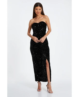 Quiz Women's Sequin Bandeau Sweetheart Bow Back Maxi Dress