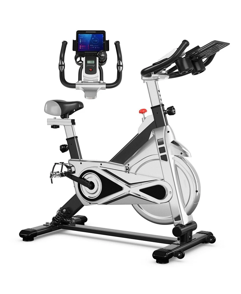 Skonyon Stationary Silent Belt Adjustable Exercise Bike with Phone Holder and Electronic Display-Black