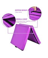 Skonyon 6 x 2 Feet Folding Gymnastic Mat with Carrying Handles for Yoga-Purple