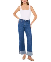 1.state Women's Denim Roll-Cuff Wide-Leg Jeans