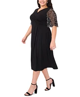 Msk Plus Sheer-Sleeve Fit & Flare Dress