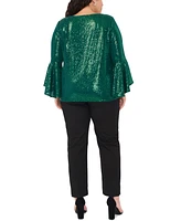 Msk Plus Sequinned Bell-Sleeve Boat-Neck Top