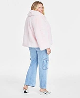 On 34th Trendy Plus Faux Fur Long Sleeve Teddy Jacket Velvet Sequin Short Sleeve Sweater Light Wash High Rise Utility Cargo Jeans 0 26w Created For Macys