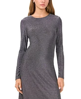 1.state Women's Round-Neck Long-Sleeve Metallic Midi Dress