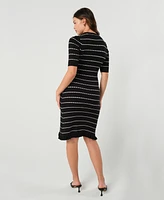 Marion Maternity Knee Length Striped Cotton Knit Nursing Sweater Dress