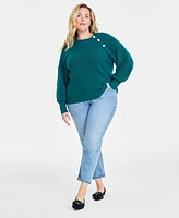 On 34th Trendy Plus Jewel-Button Raglan-Sleeve Sweater, Created for Macy's